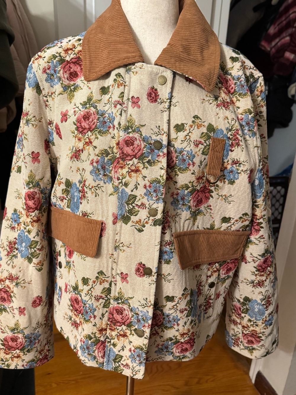 Avec Les Filles Corduroy-Trim Jacket in Cream and Brown